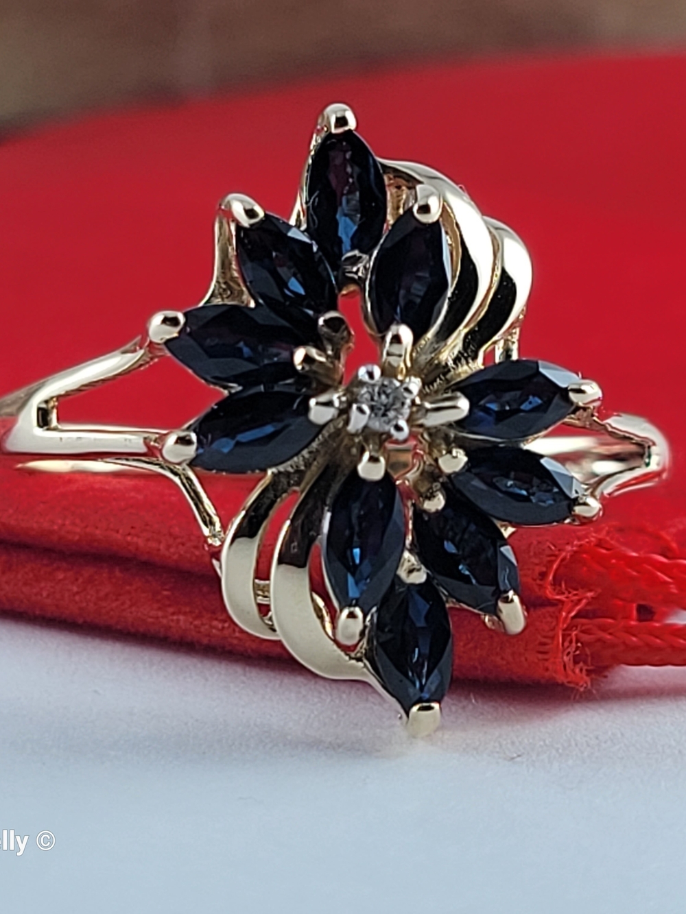 14K Yellow Gold Sapphires and Genuine Diamond Ring Size 10.5 - Solid Gold! 👌🎁